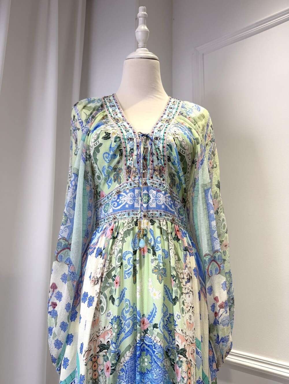 Camilla lace up front long dress In Midsummer mosaics - Picture 5 of 13